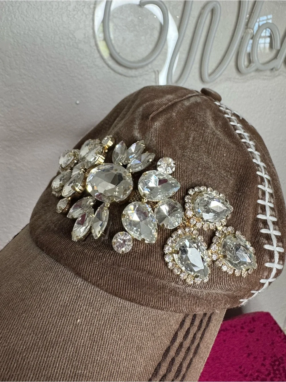 3/for $15 🍒 CRYSTAL Embellished Rustic Country Brown Baseball Cap (Adjustable